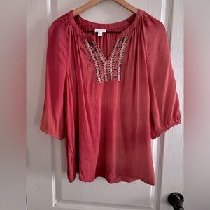 J. Jill Coral Blouse with Embroidered Accent